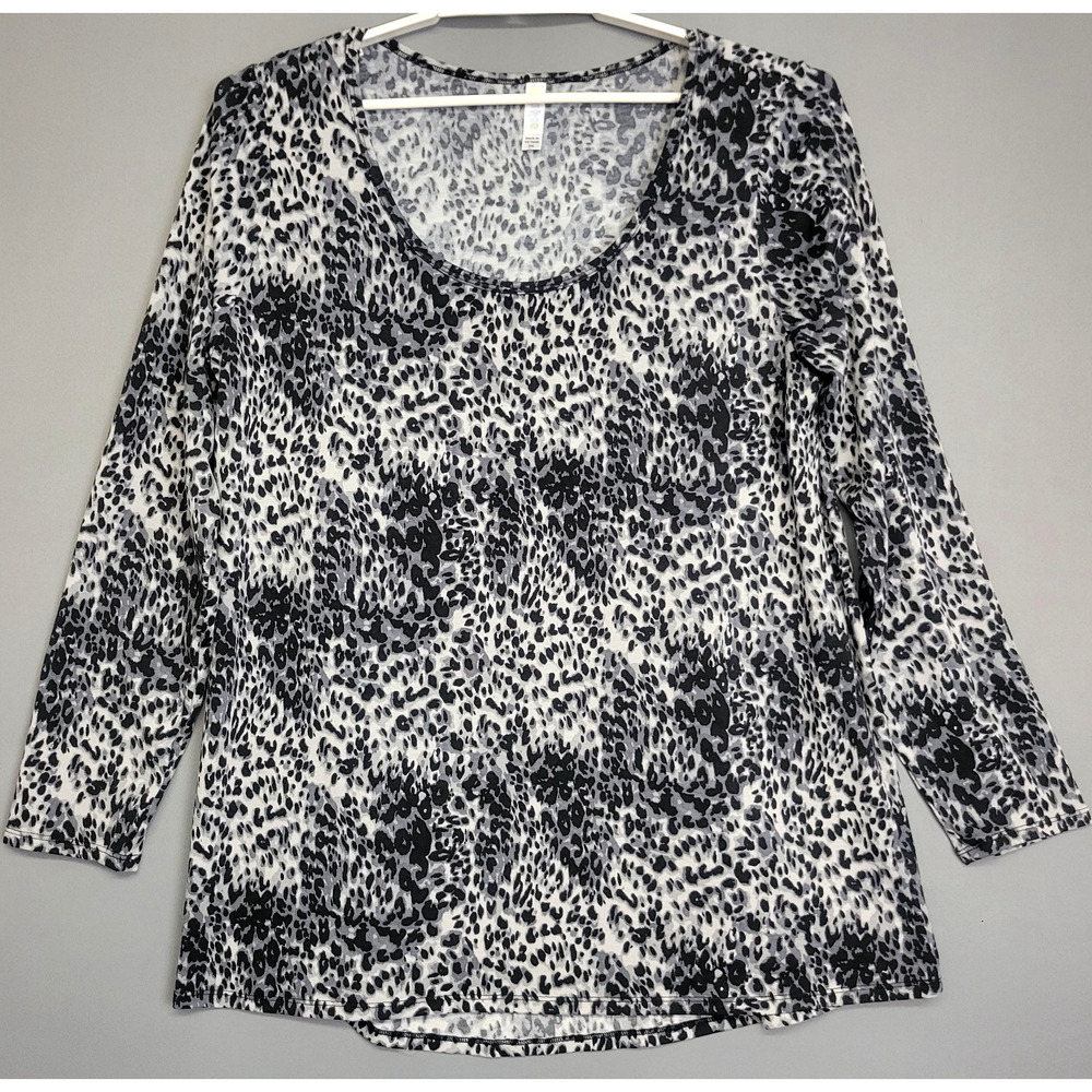 LuLaRoe Leopard Print Tunic‎ Top Womens 2XL Black Gray Animal Print Long Sleeves